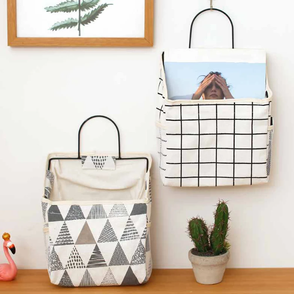 

Simple Fabric Wall-mounted Dormitory Storage Bag Books Sundries Hanging Basket Household Storage Tools, As photo