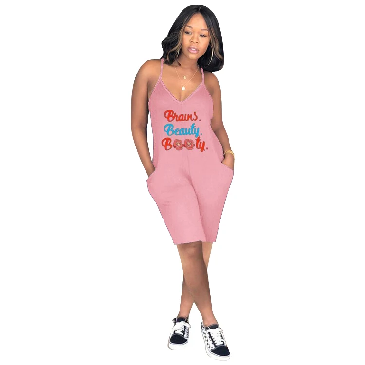 

Professional Manufacture Depth V Woman Dress Letter Print Casual Jumpsuit, Photo