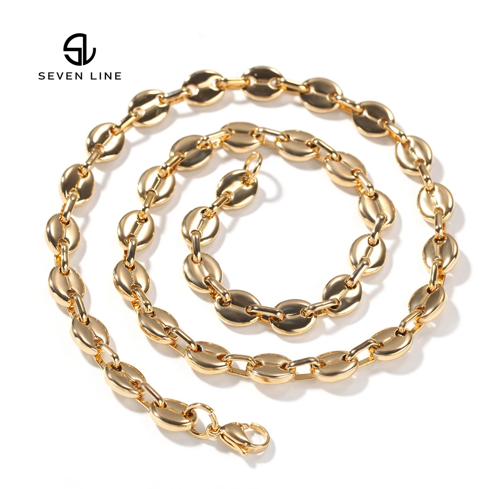 

European And American Hip-hop Stainless Steel Coffee Bean Chain Wild Retro Button Necklace Spot Wholesale