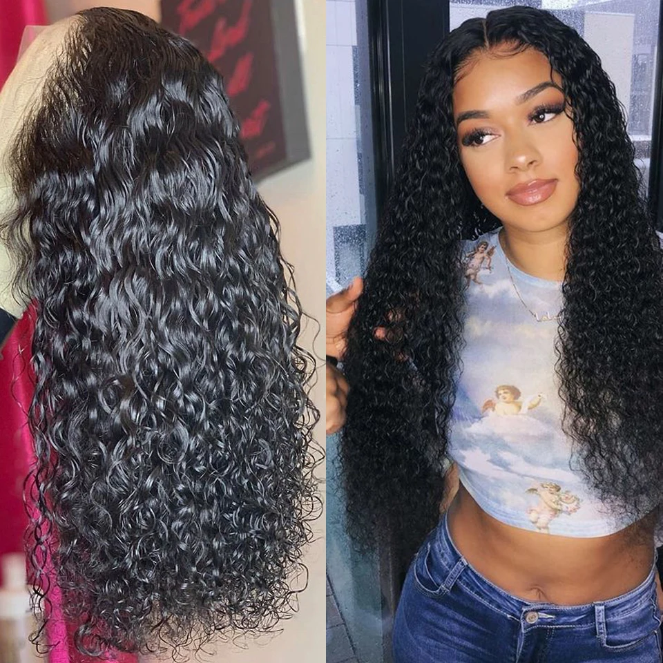 

Mongolian Kinky Curly Human Hair Wigs 4x4 Front Lace Raw Natural Color With Baby Hair Pre Plucked Wigs, Natural black color