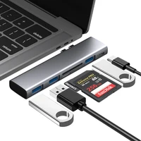 

Raycue 6 in 1 TF SD Card Reader Thunderbolt 3 USB 3.0 Adapter Dual USB C HUB for Macbook Pro / Air