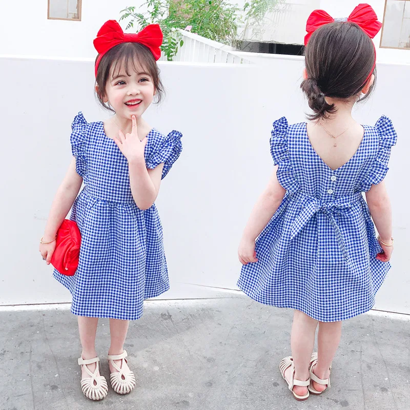 

Summer girl children breathable children's plaid dress Girls princess dress