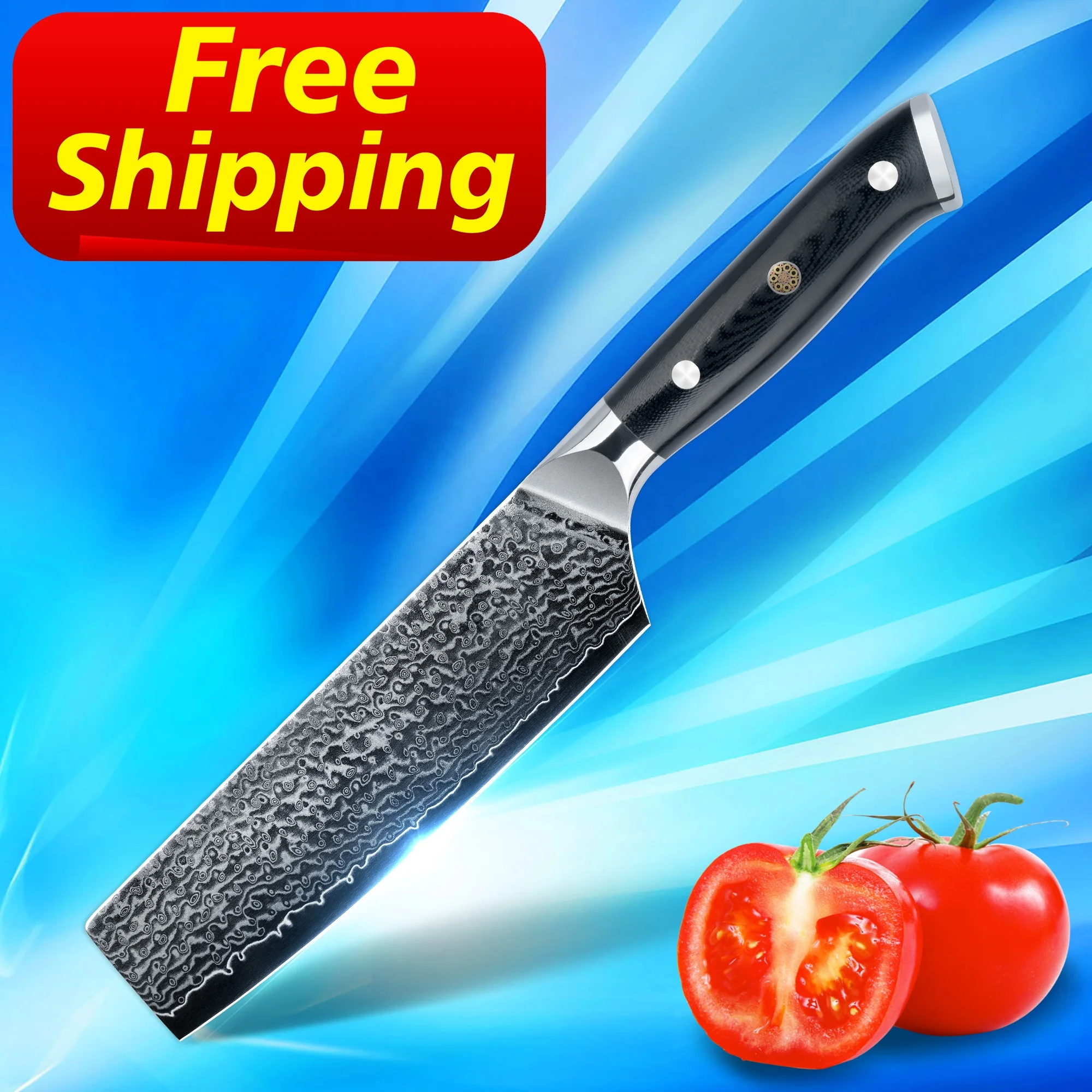 

Free Shipping orders over 100 pcs Made in Skycook 7'' damascus knives nakiri knife 67 layers vg10 for wholesale, Customized color