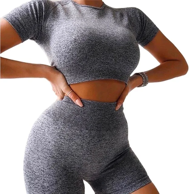 

Two-piece Yoga Suit 2021 New Short Cropped T-shirt High Waist Shorts, Picture color