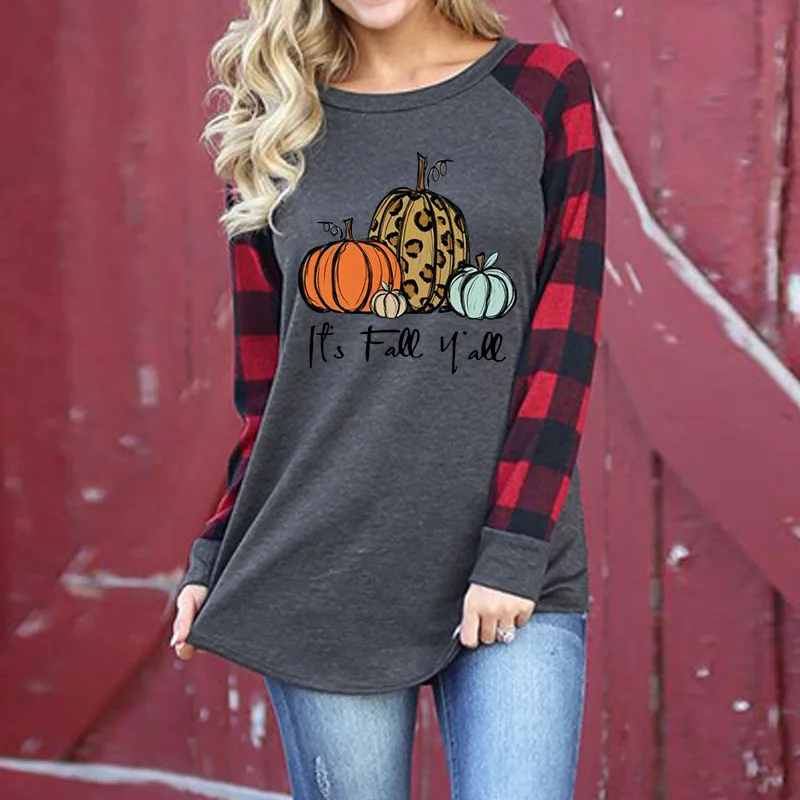 

Autumn Clothes Pumpkin Printed Knitted T-shirt Cotton Woman