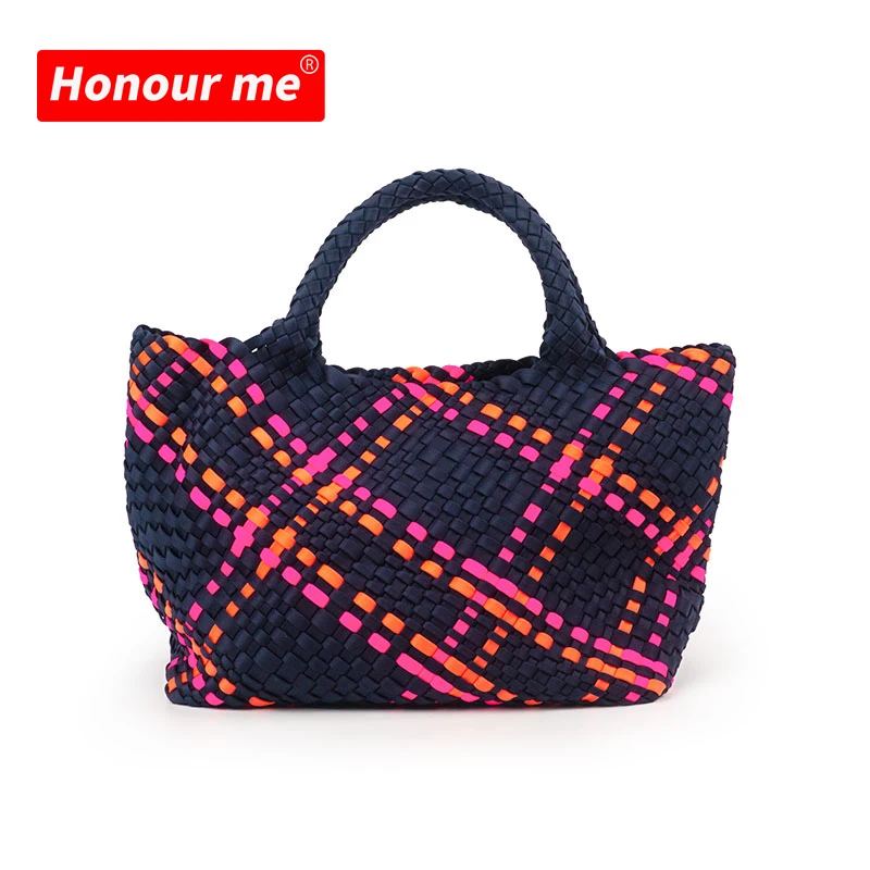 

Wholesale custom straw bag high quality tote neoprene travel hand-knitted straw woven bag beach basket handbag weave bag