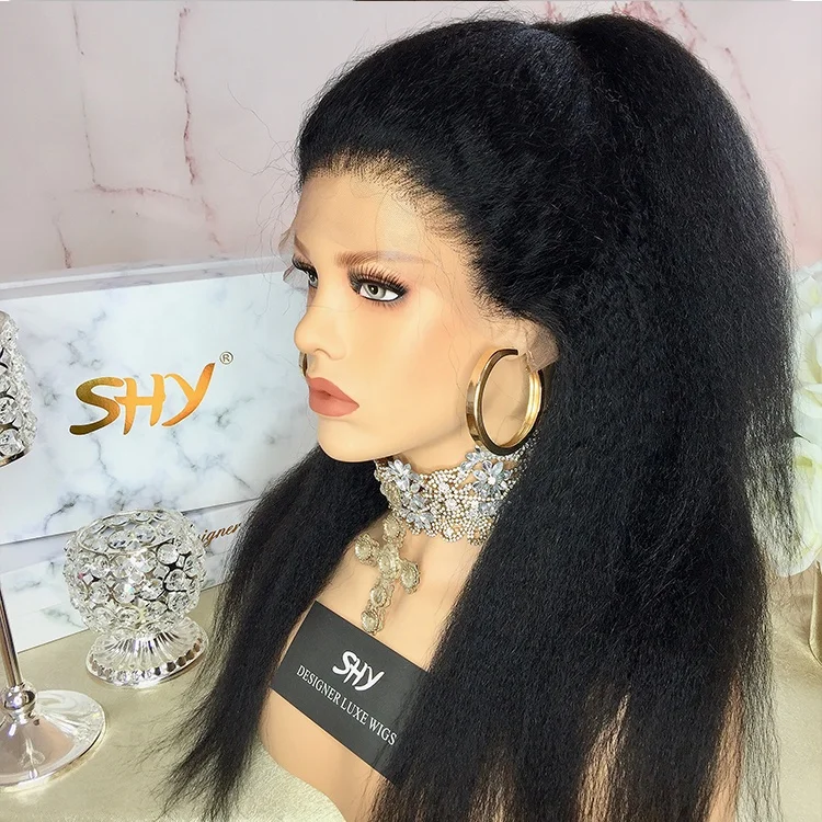 

High density brazilian human hair cheap lace wig with baby hair kinky Straight
