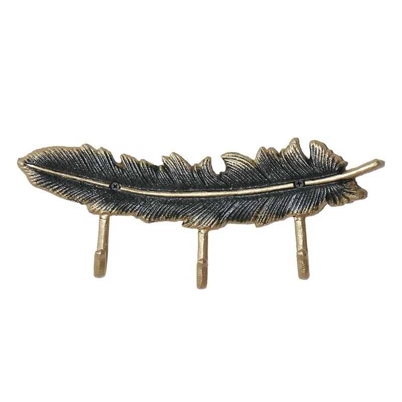 

Creative Nordic Morandi cast iron feather iron clothes hat key hook, Silver