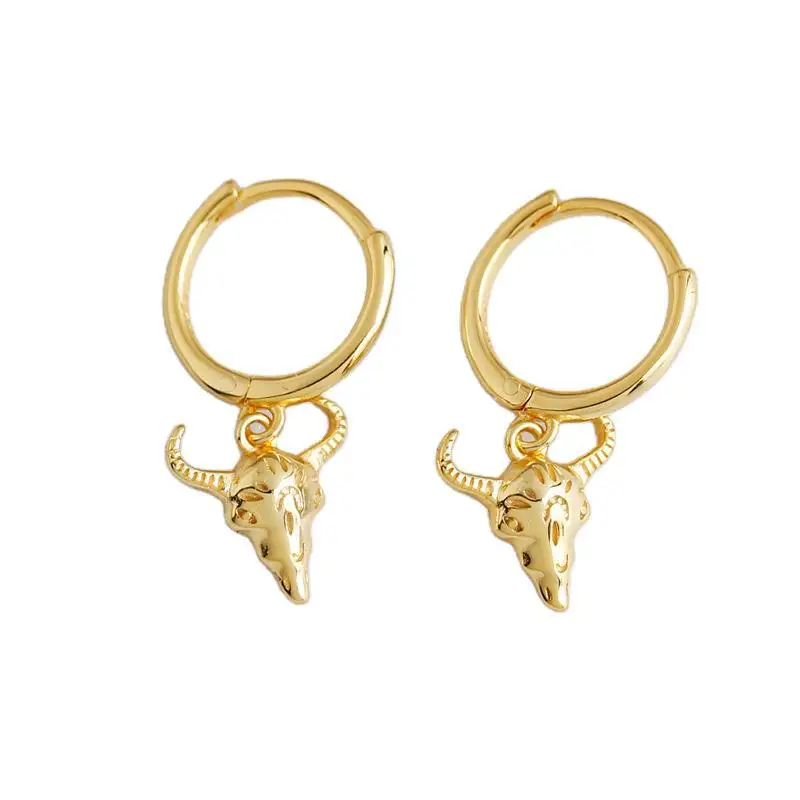 Christmas Gift Jewelry Skull Bull Head Pendant Earrings  S925 Sterling Silver Animal Ear Clip