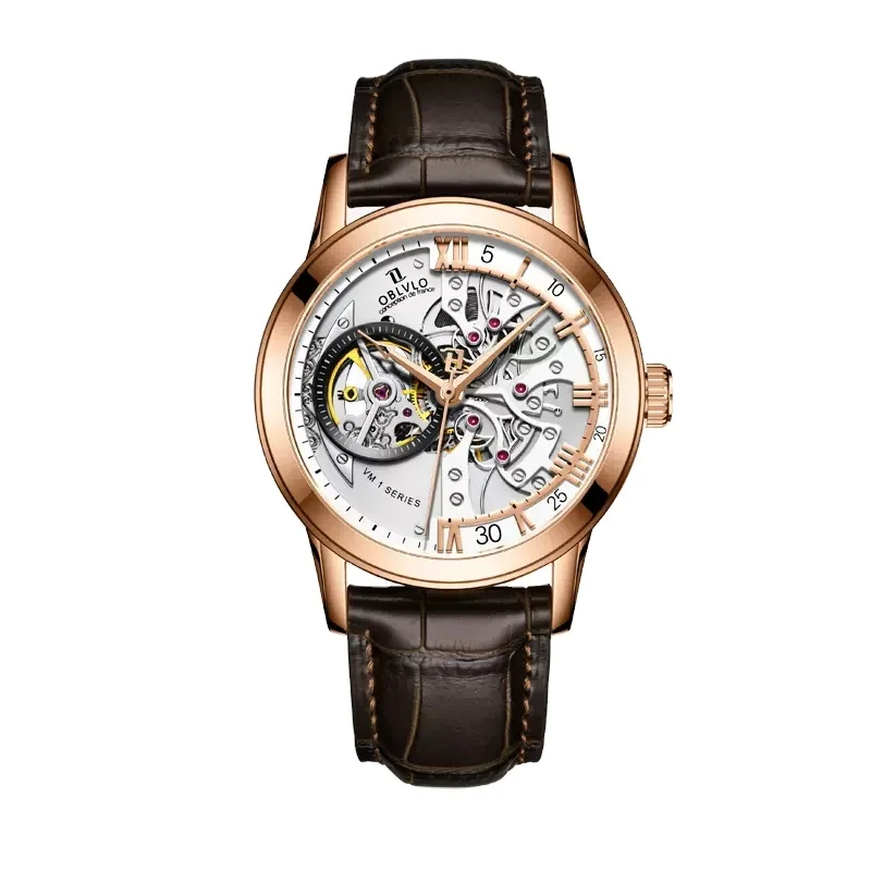 

Fashion leather stainless steel custom logo automatic tourbillion wrist mechanical watches for men