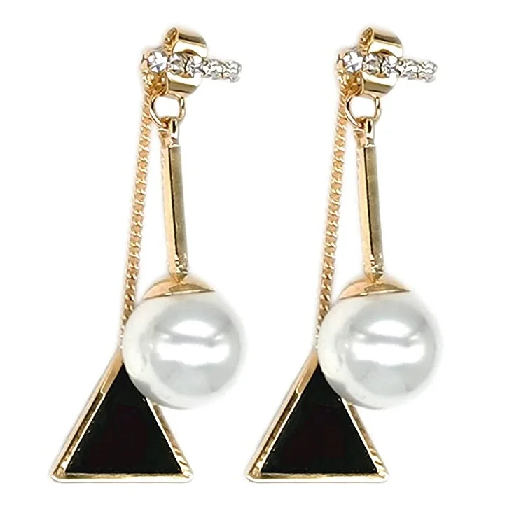 

Fashion Long Geometric Earrings Triangle Balance Pearl Drop Dangle Earrings for Women, Picture shows