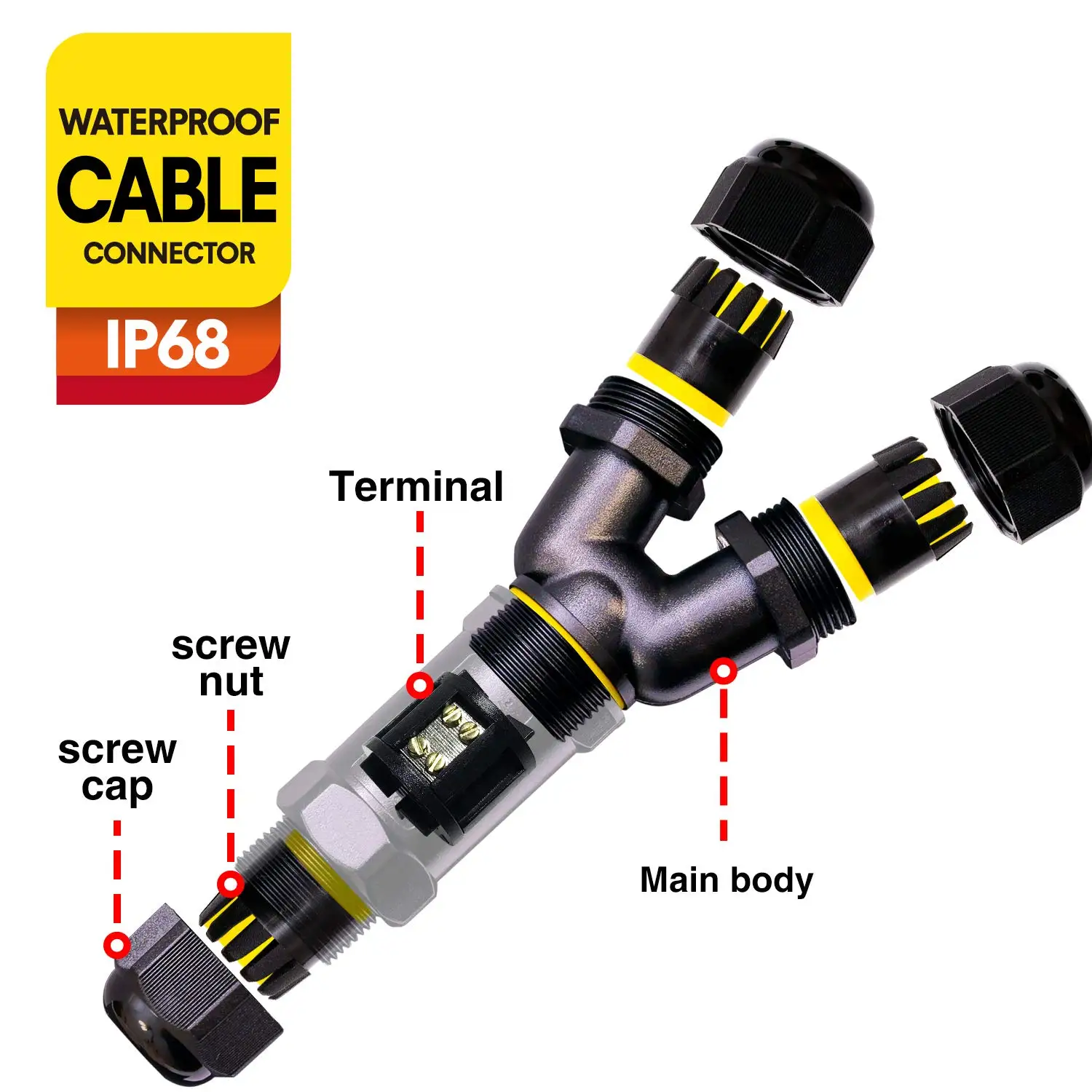 
TUV ip68 3pin waterproof connector 5pin electrical cable connector waterproof terminal block 