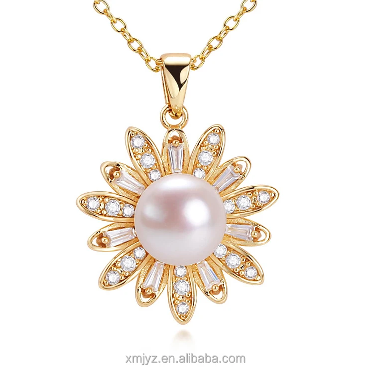 

Boutique Craft Natural Freshwater Pearl Pendant Daisy Flower Choker 18K Gilded Super Strong