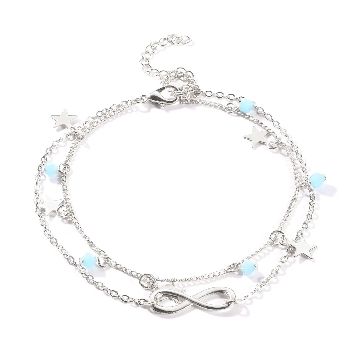 

European and American fashion trend spring pentacle crystal pendant stainless steel chain beach anklet