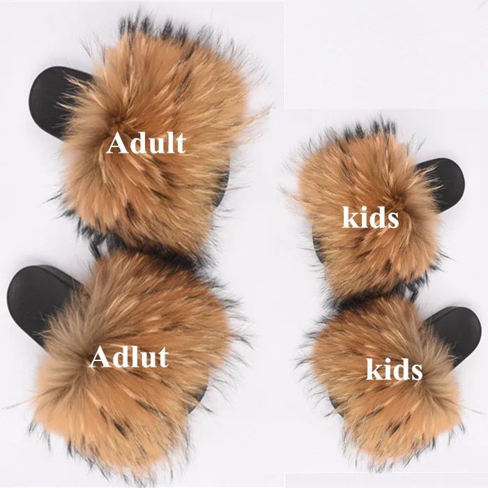 

Custom logo wholesale real women fox fur slippers raccoon fur slides plush sandals kids toddler fur slides, Requirement