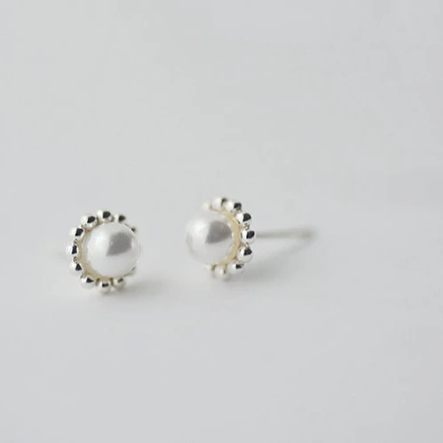 S925 Sterling Silver Pearl Women's Flower Pearl Earrings Korean Joker Earrings