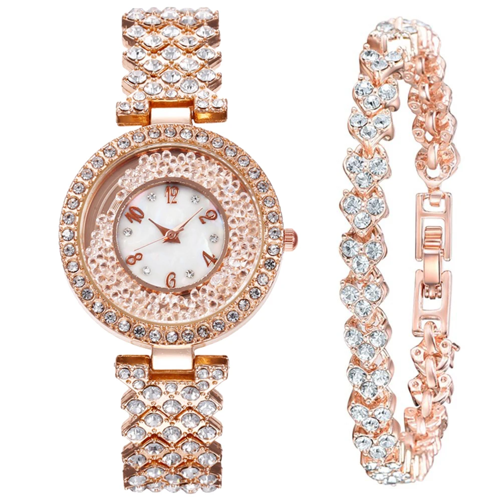 

9721 Top Luxury ice out watch set with bracelet 2021 women's watches set Fashion Women Quartz watch