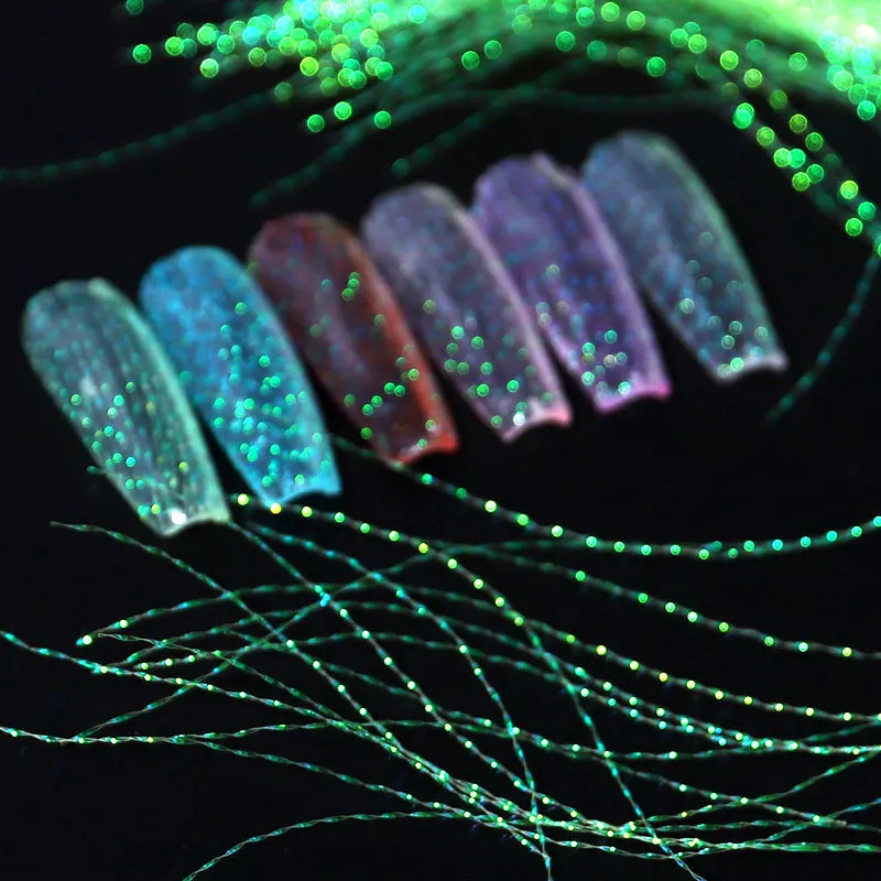 

3D Nail Stickers Silk Nail Decorations Fluorescent Filament Shining Colorful Lines Platinum Foil Wire DIY UV Gel Nail Art Tip