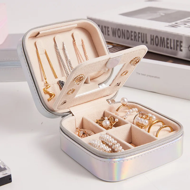 

PU Jewelry Case Portable Ring Jewellery Boxes Necklace Earring Jewelry Box Packaging Custom, Pink, blue