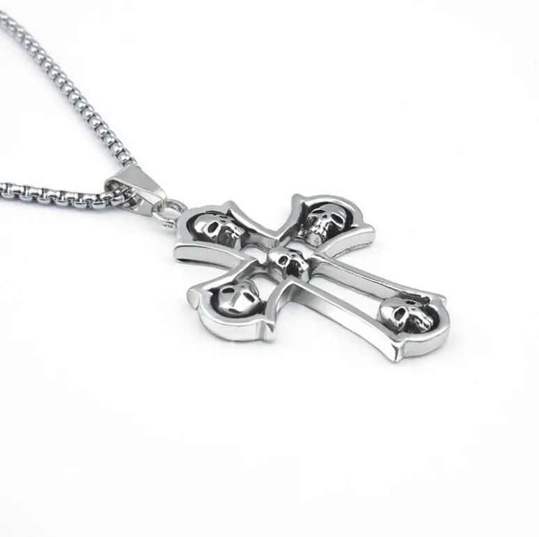 

2022 European and American Skull Stainless Steel Jewelry Titanium Steel Jesus Cross Trend Gift Christmas Necklace