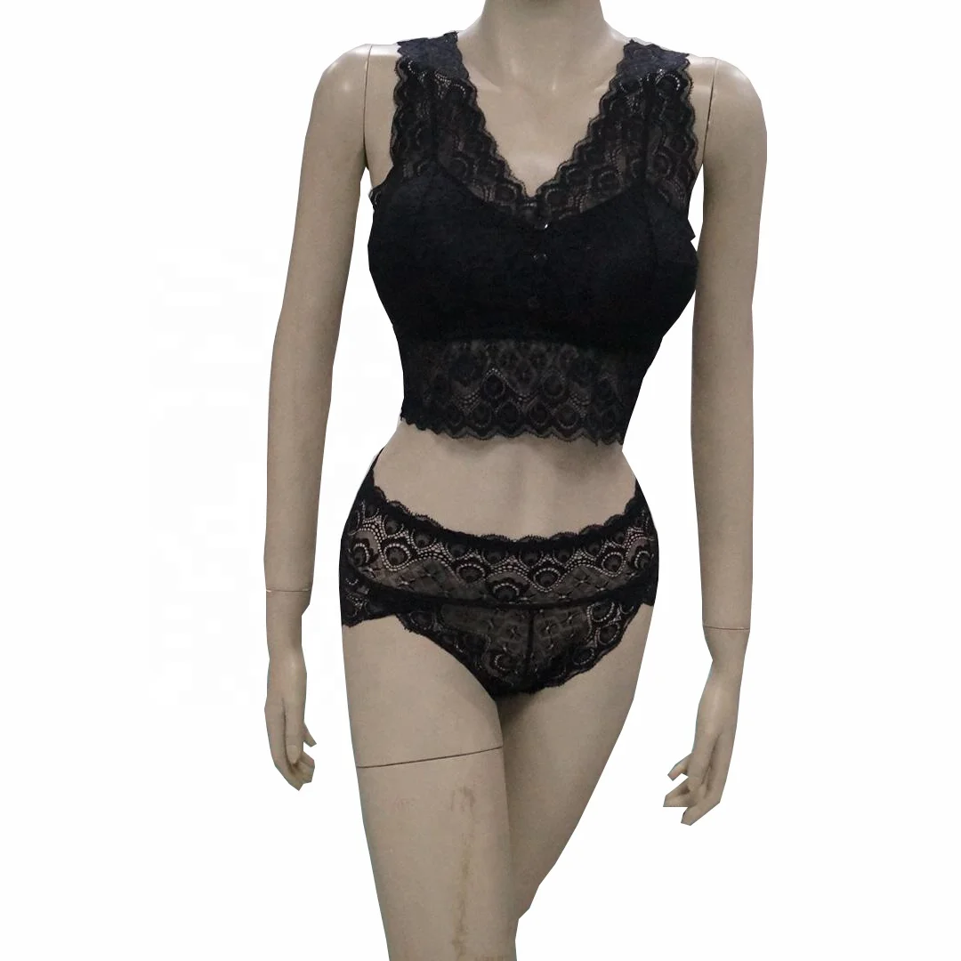 

Ladies fashion lace vest style breathable thin bra set