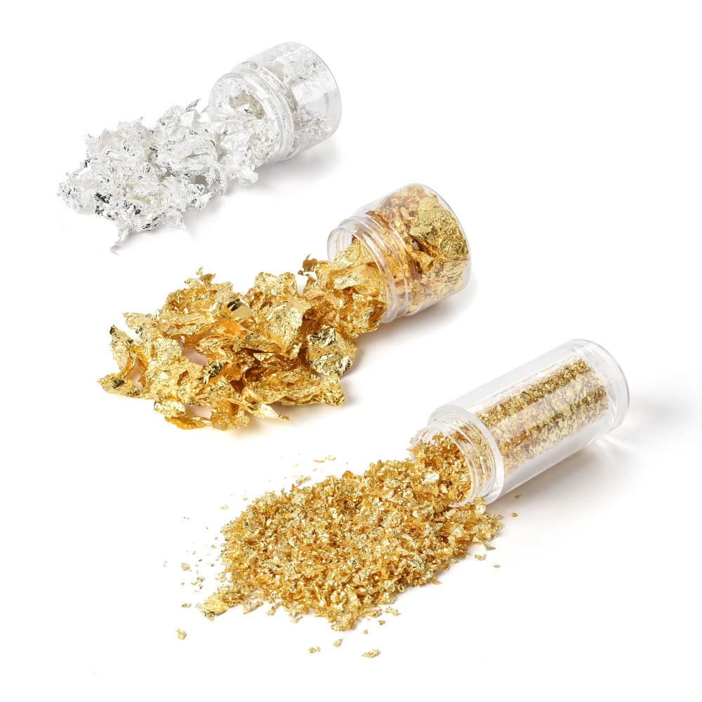 2025 Popular 0.5 G 1G 5G One Bottle 99% 24K Genuine Gold Flake for Skin Care Nail Art Beauty Decorations Gold Leaf Flakes