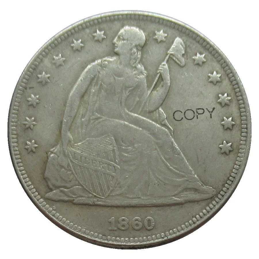 

US 1860 P/O Seated Liberty Dollar Silver Plated Reproduction Decorative Commemorative Coins