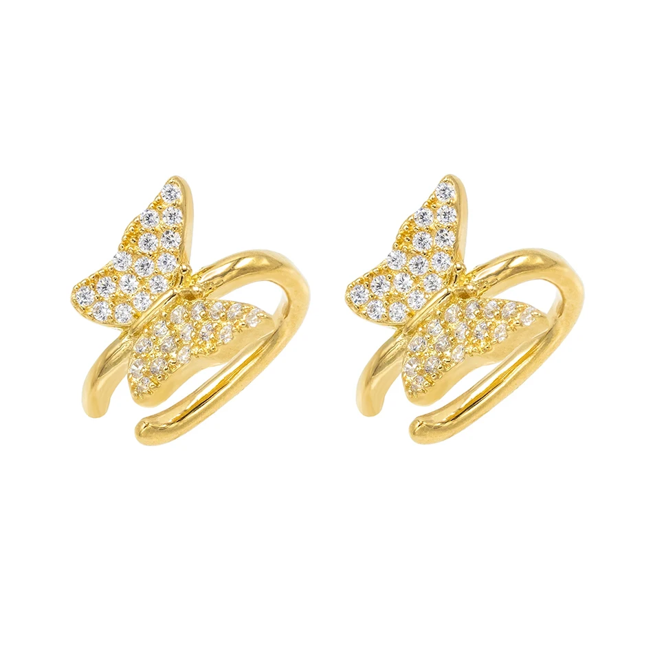 

2020 Fine Jewelry 925 Sterling Silver Cubic Zircon 18K Gold Plated Butterfly Earrings crystal Clip On Earrings