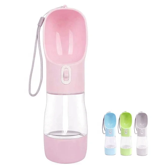 

wholesale dog walking kit food water dispenser portable dog travel water bottle for pets with bowl, Pink, grey, green, blue