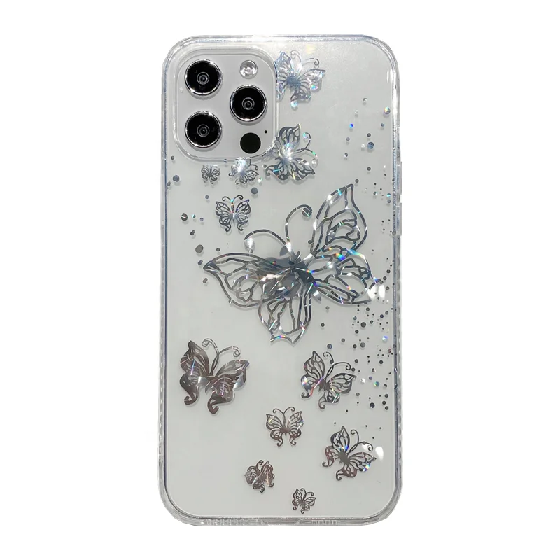 

Double-Electroplated Coated Electroplating butterfly leaf clear TPU back cover phone case for IPhone7 8plus x xr xs 11 12pro max, Transparent