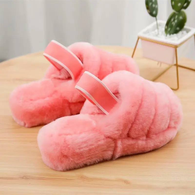 Wholesale Comfortable Non-slip Fur Sheepskin Winter Slides Slipper For ...