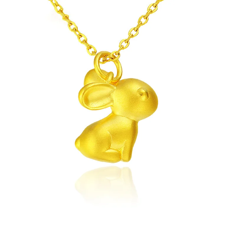

Certified Pure Gold 999 Jade Hare Necklace 3D Hard Bunny Pendant 24K Hope Moon Rabbit Birth Year Choker