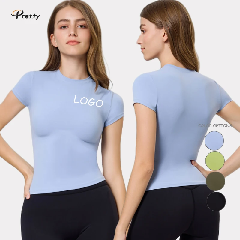 Yoga Gym T-shirts Athletic Running High Elastic Good Material Breathable Quick-dry O-neck Fitness Workout Soft Custom LOGO Wear