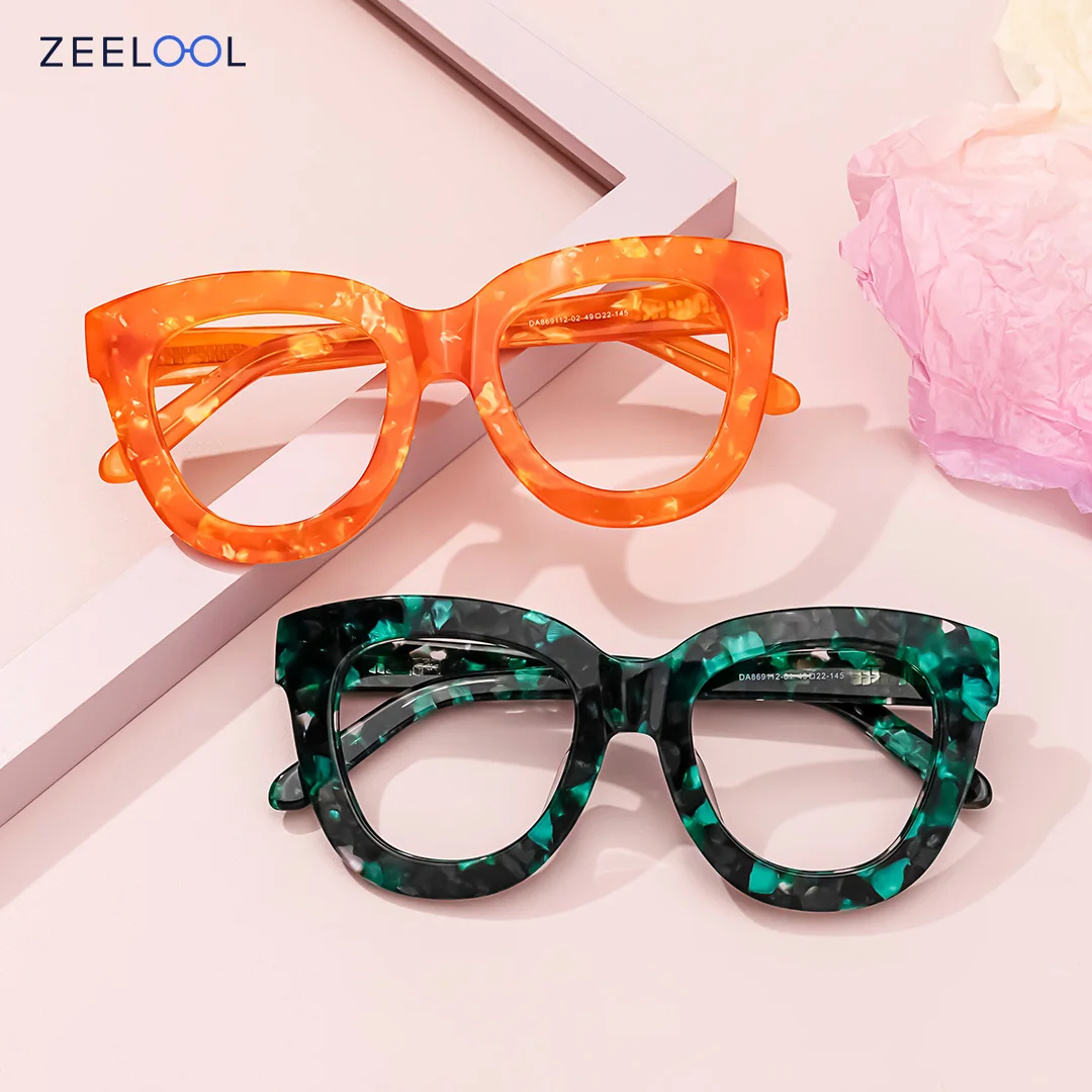 

2022 Zeelool Trendy Girls Full Rim Acetate Orange Cat Eye Wide Thick Wholesale Optical Eye Glasses Frame