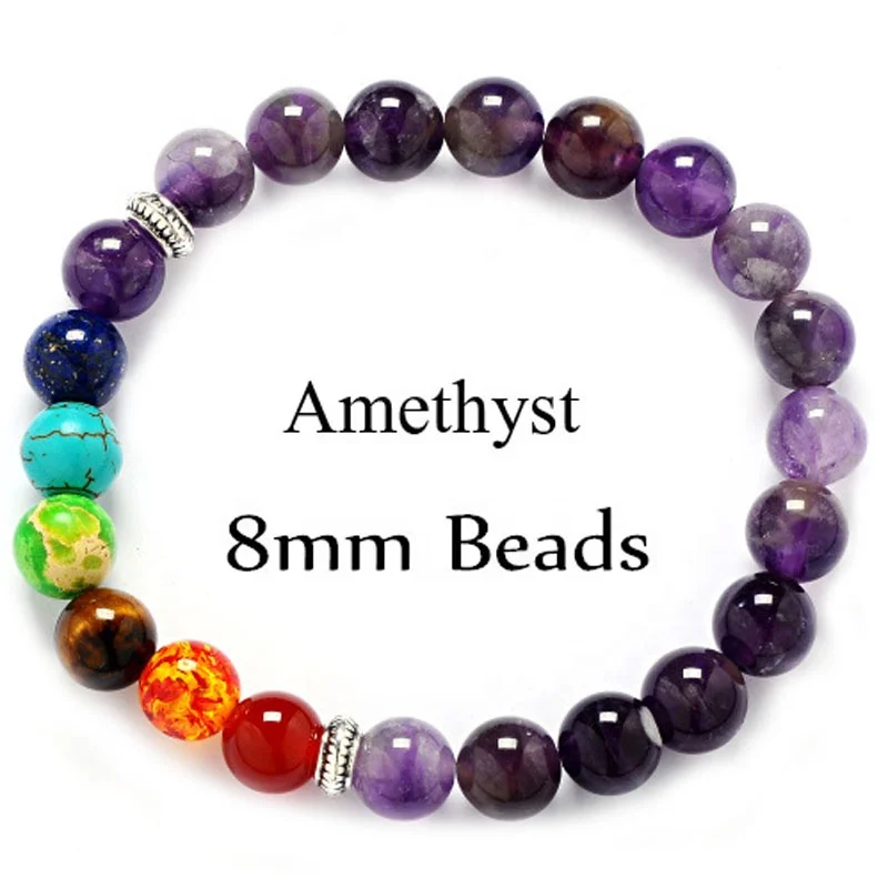 

7 Chakra amethyst Healing Bracelet , 8mm Yoga Natural stone Bead Bracelet for women Wholesale, As is or customized