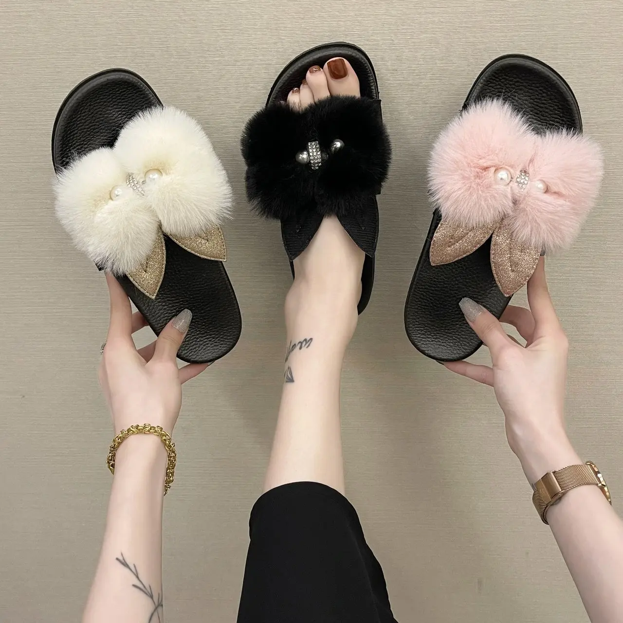 

Wholesale new style fashion home indoor winter faux fur slippers for women faux fur slide sandal ladies slippers