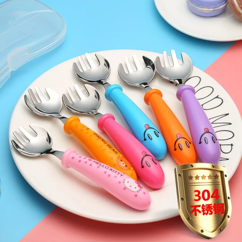 

Baby Kids Child Food Grade 304 Stainless Steel Toddler High Quality Baby Spoon And Fork Set With Cover Storage Box