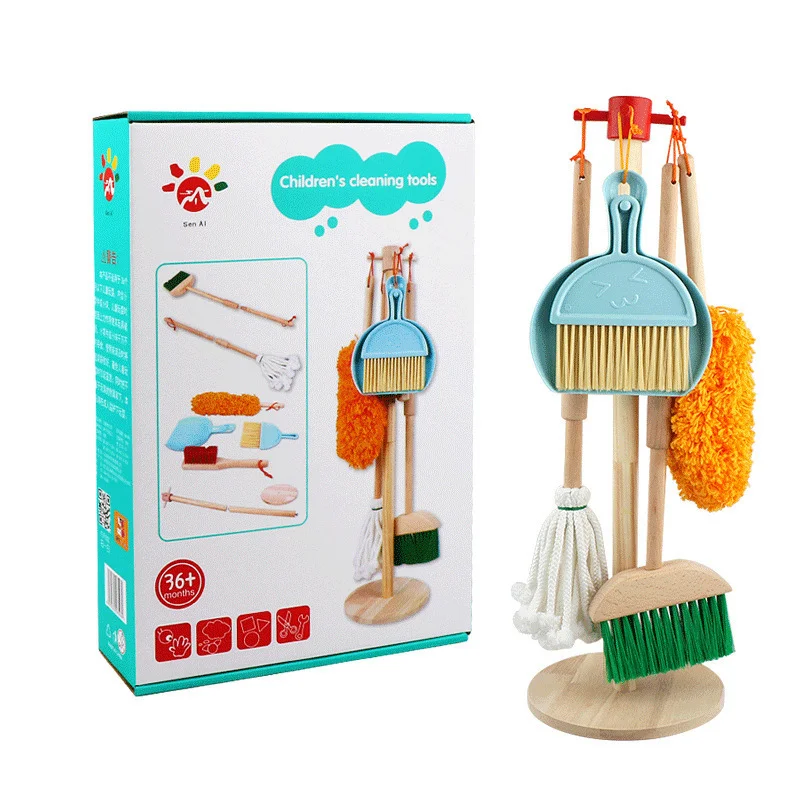 New Arrival Custom Children's Wooden Pretend Role Play Cleaning Set Early Educational Tool Toys for Kids