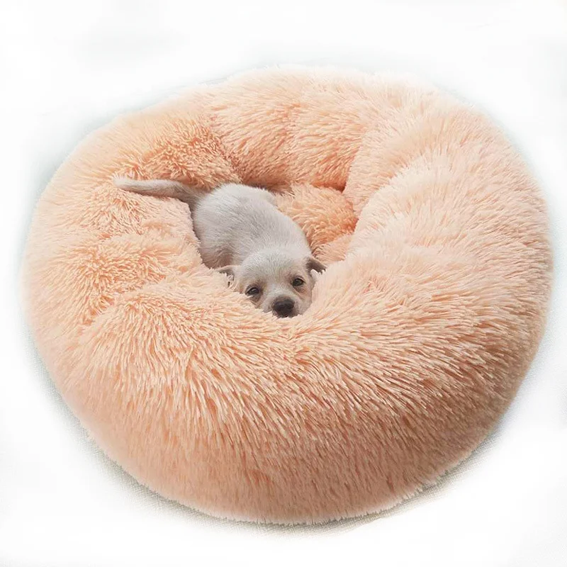 Wholesale Custom Dog Sleeping Bed long  Velvet  Round Donut dog  bed For Dog And Cat nest