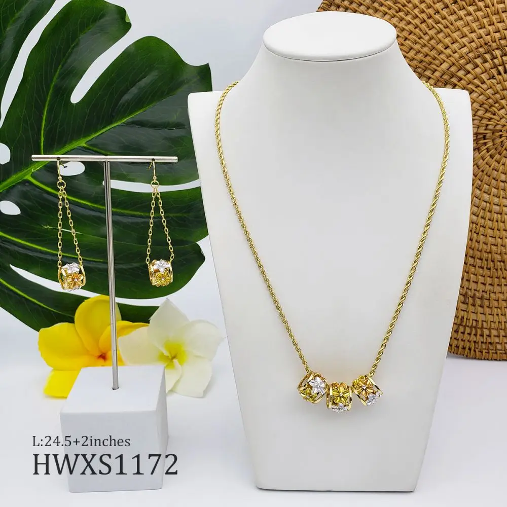 

Hawaii Party 3 Tones Plumeria Flower Women Necklace Jewelry