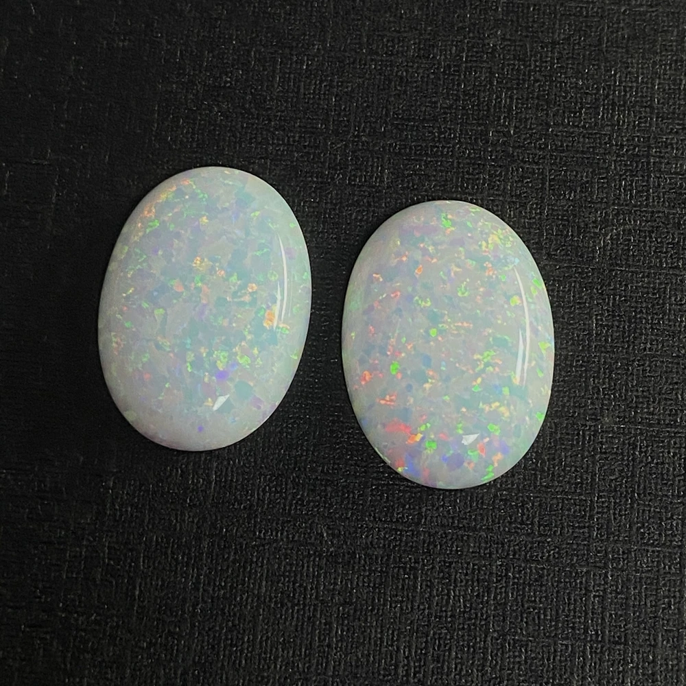 

Lab Created Flat Back Oval Cabochon Opal Stone, 55 colors