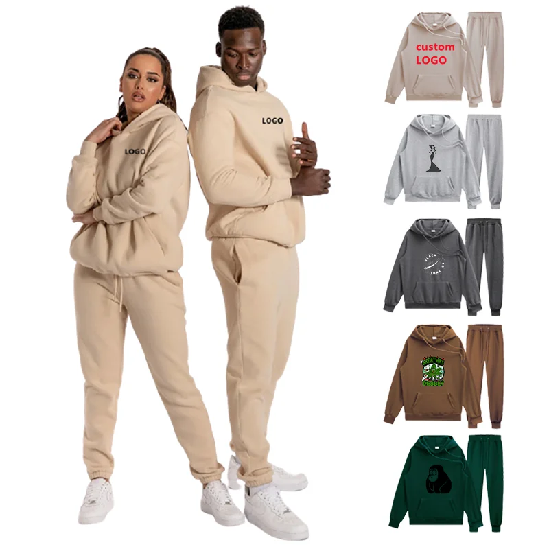 

Custom logo unisex oversized two 2 piece jogger sweat suits track suit plain hoodies unisex sweatsuits sweatpants and hoodie set