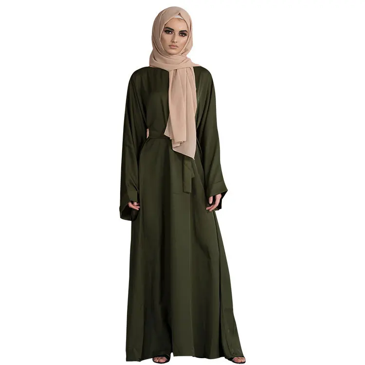 

2021 New Arrivals Arabic Malaysia Islamic Women O-Neck Long Sleeve Waist Belt Solid Loose Muslim Abaya