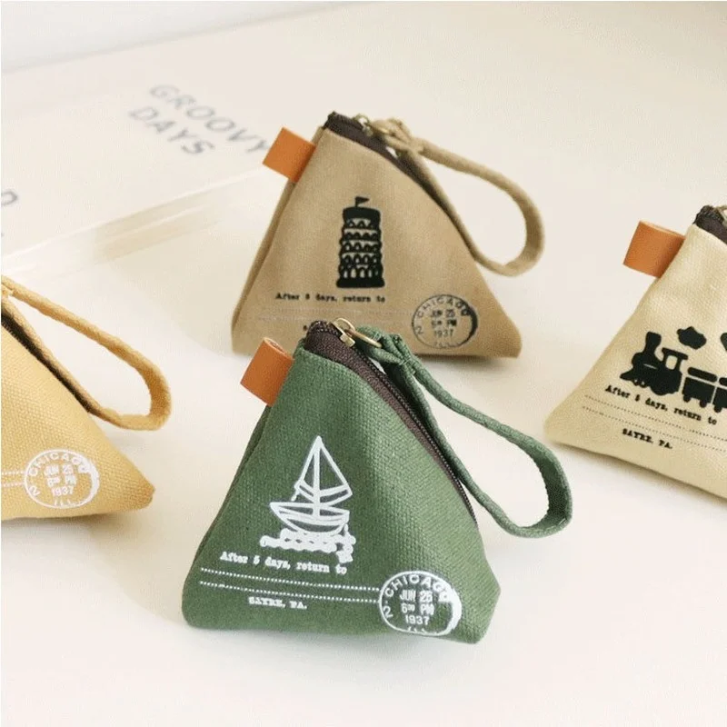 

Tower Personality Creativity Retro Zongzi Change Wallet Female Art Korean Lovely Mini Canvas Coin Purses Key Holders Student