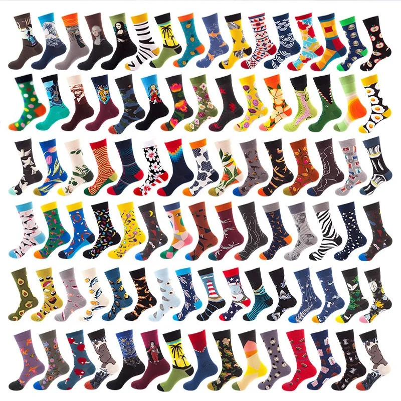 

Hellosport Cheap Personalized Fashion Colorful Art Iconic Funky Novelty Sublimation Happy Designer Socks Funny Print Custom Logo, Custom color