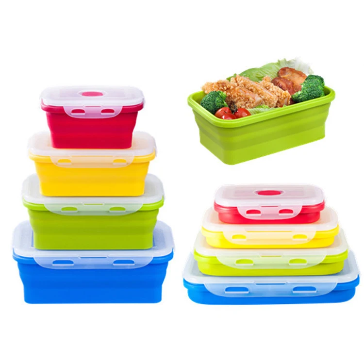 

Custom Logo Eco Friendly Microwave Safe Kid Baby Children Portable School Food Leakproof Foldable Silicone Bento Lunch Box