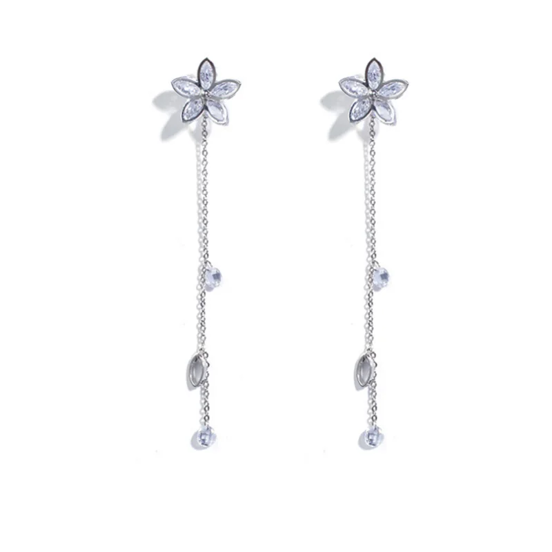 

Fashionable new Hao stone long flower tassel earrings silver earrings girl temperament earrings