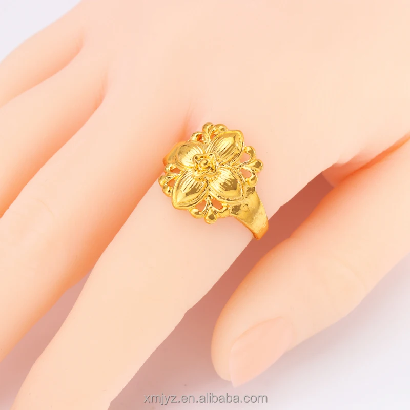 

Foreign Trade Cross-Border Supply Hot Sale Ins Wind Open Ring Fashion Brass Gold-Plated Big Flower Ring