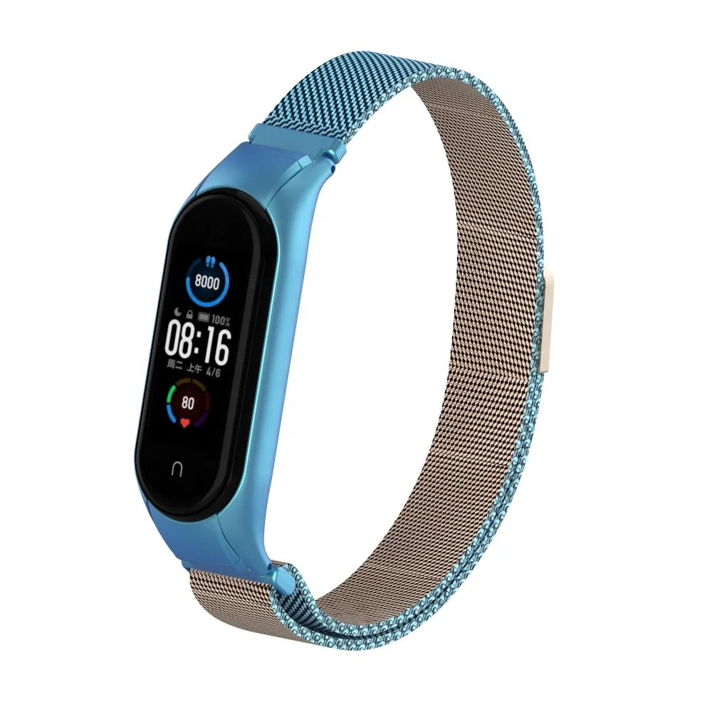 

ODM holdmi new 5036 series 40 colors popular milanese steel miband5 strap for xiaomi band 5, Dual color gold+blue