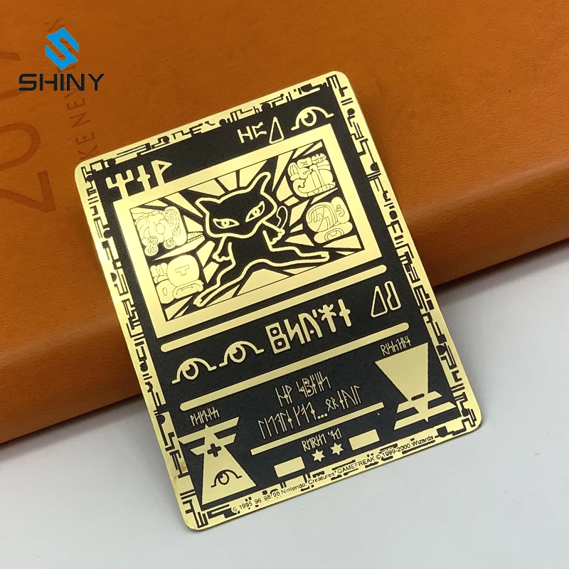 

Available IN STOCK Shiny gold metal ancient mew card Charizard pokemon metal card